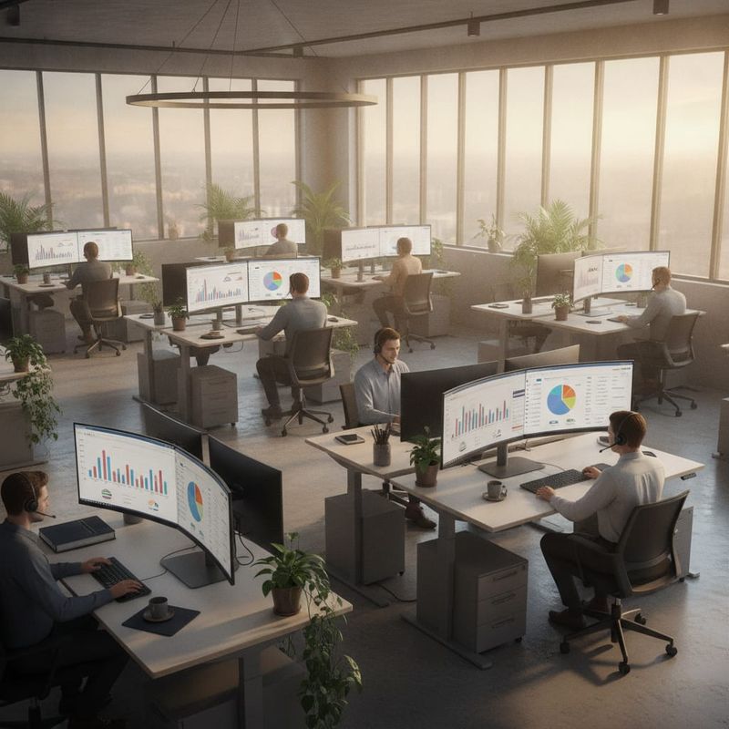 Sales team using outbound calling software at a modern office