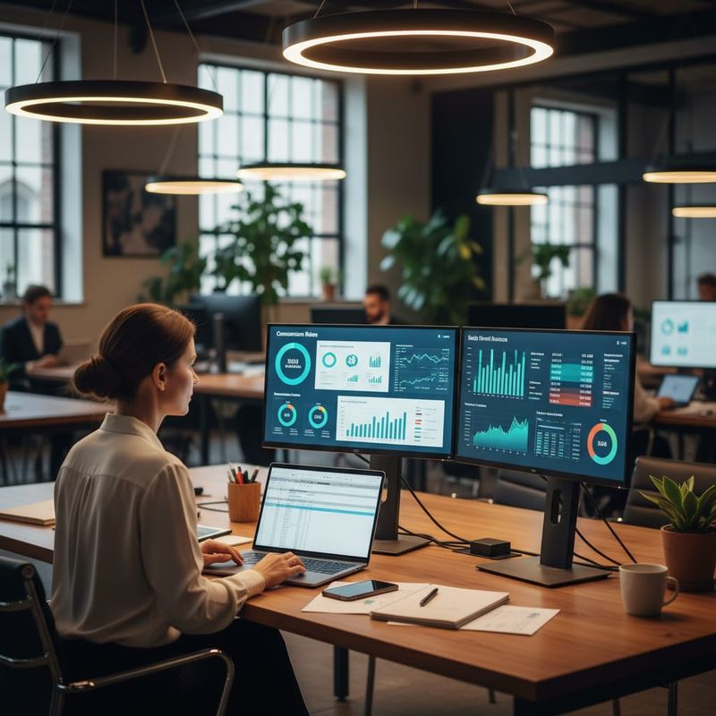 Sales manager reviewing AI cold call conversion rate dashboards