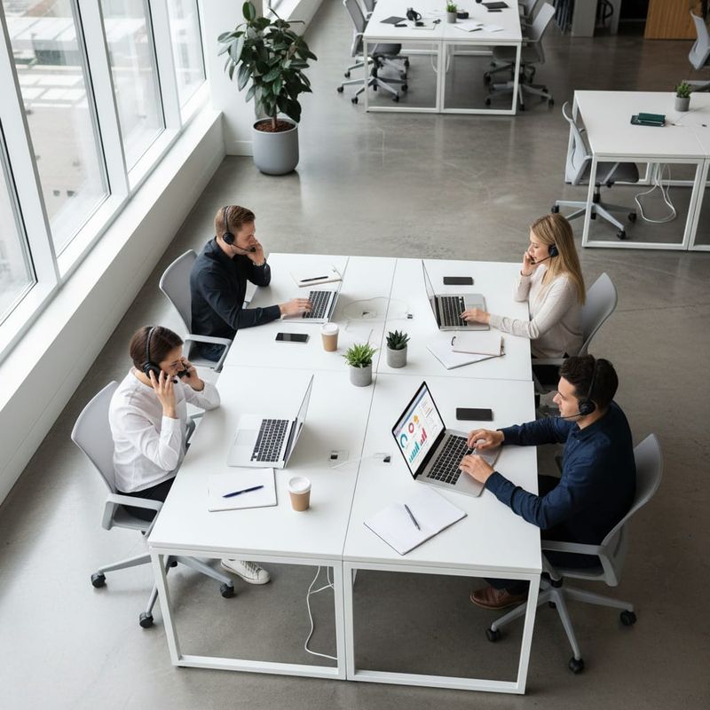 Sales team making outbound calls with AI-powered dialer software