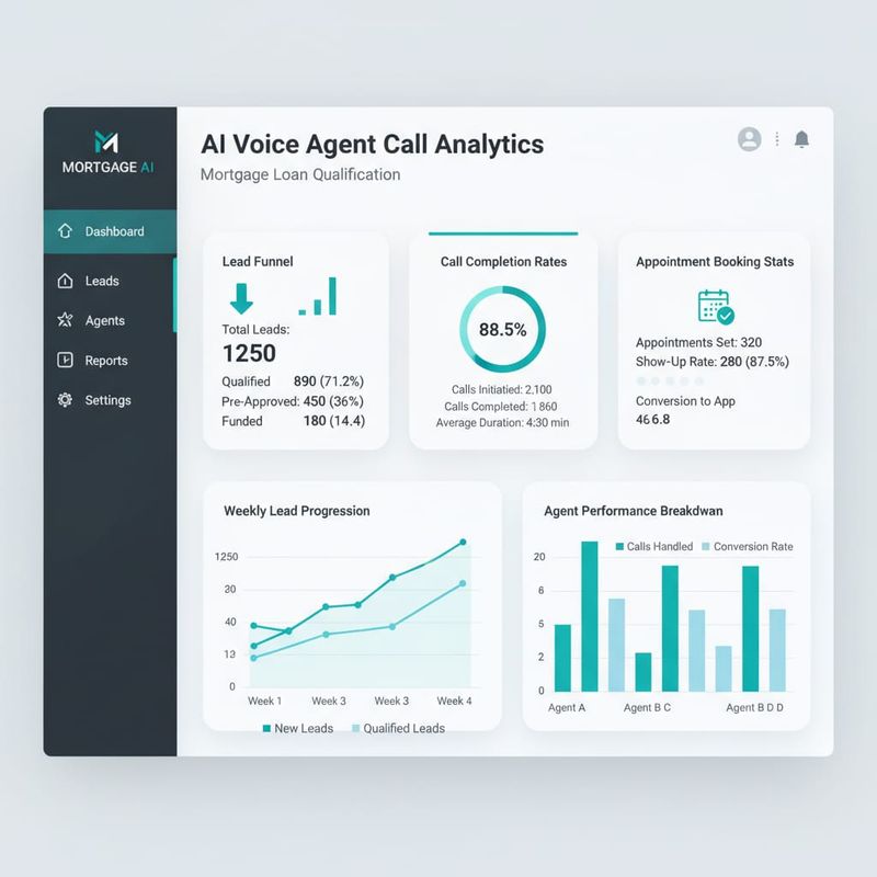 AI voice agent dashboard showing mortgage lead qualification metrics and booked call rates