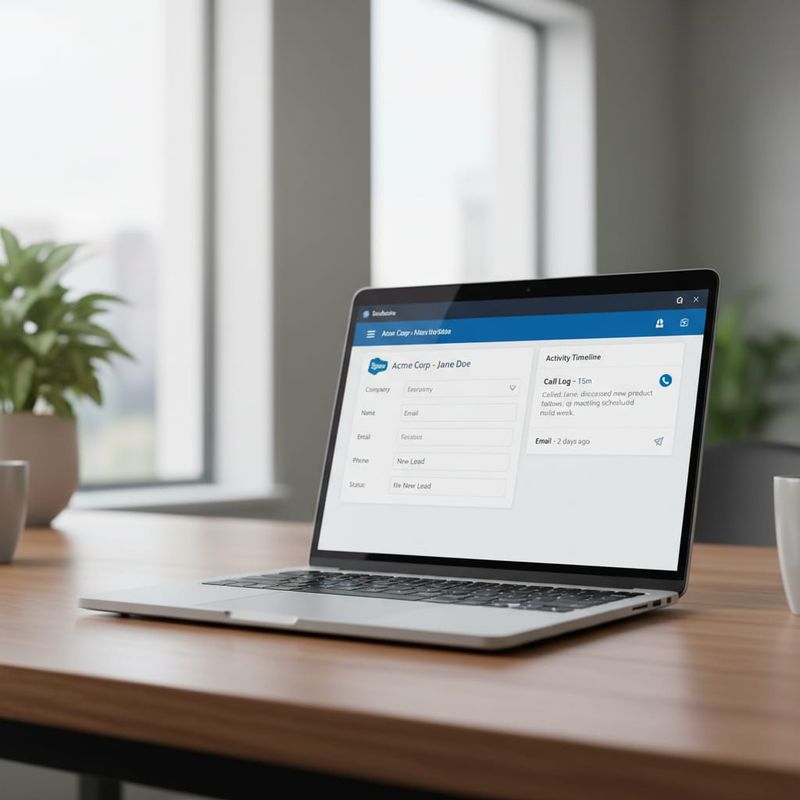 Salesforce CRM record showing AI dialer call log with outcome and summary
