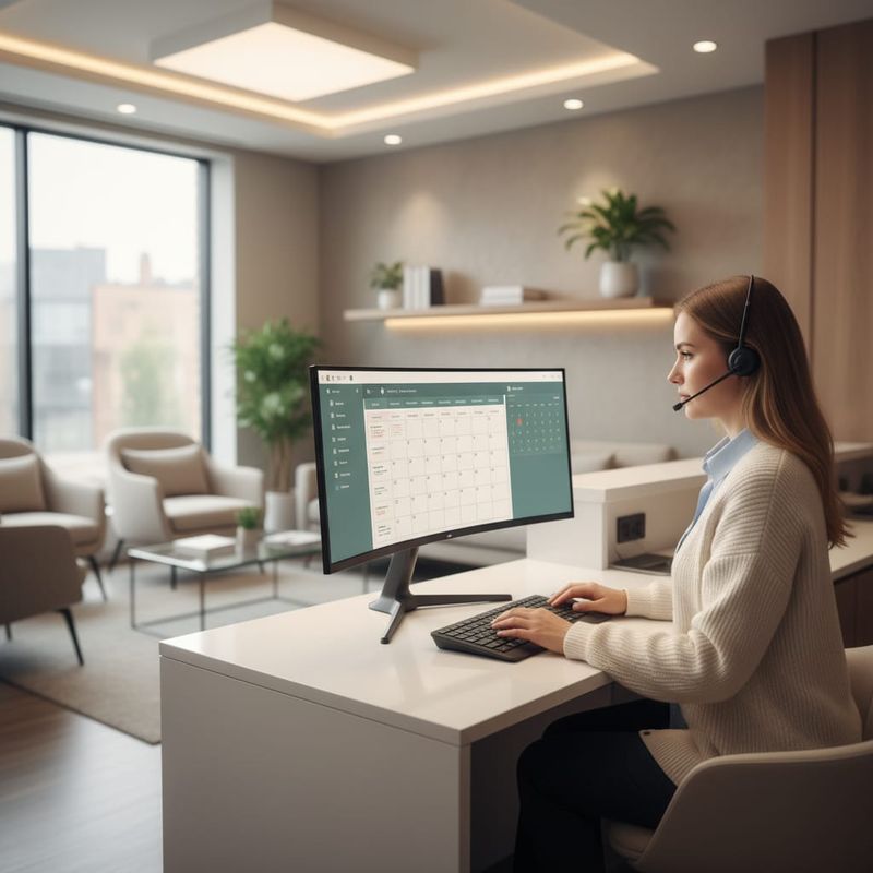 Healthcare office staff using AI-powered patient appointment scheduling system