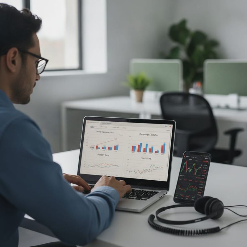Operations manager reviewing call center productivity metrics after automation