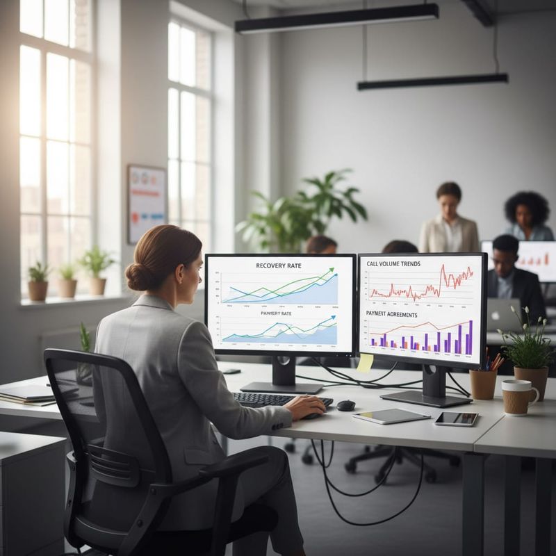 Debt collection recovery metrics dashboard showing AI calling performance and cost savings
