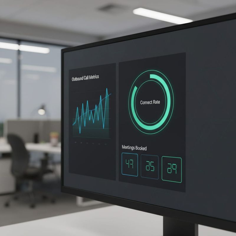 AI outbound calling analytics dashboard showing connect rate and booked meetings