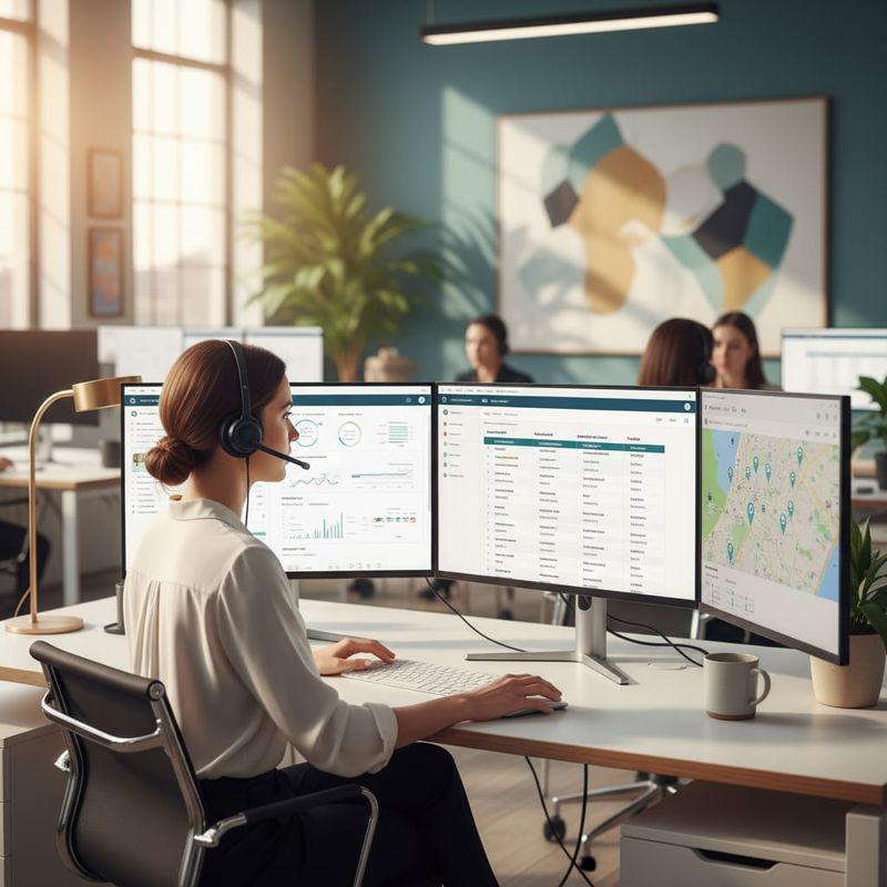 Real estate agent reviewing AI cold calling analytics and qualified lead data in a CRM dashboard