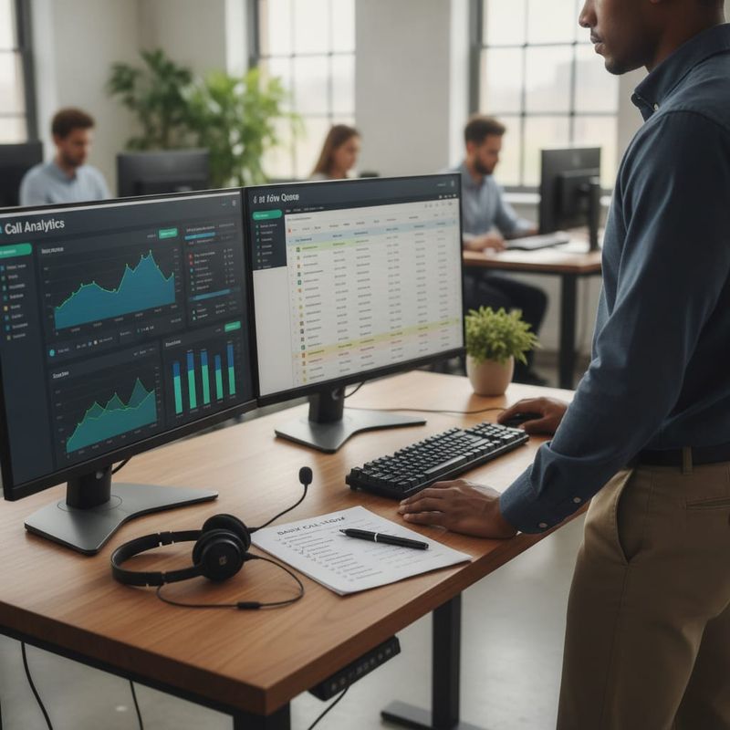 Brokerage ops lead monitoring a live AI calling campaign on a real-time analytics dashboard