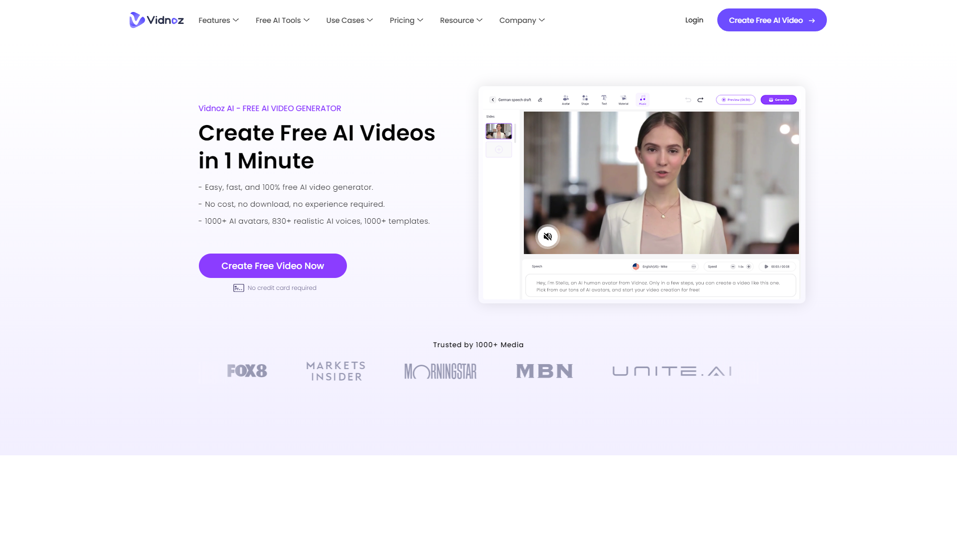 Vidnoz AI Website Image