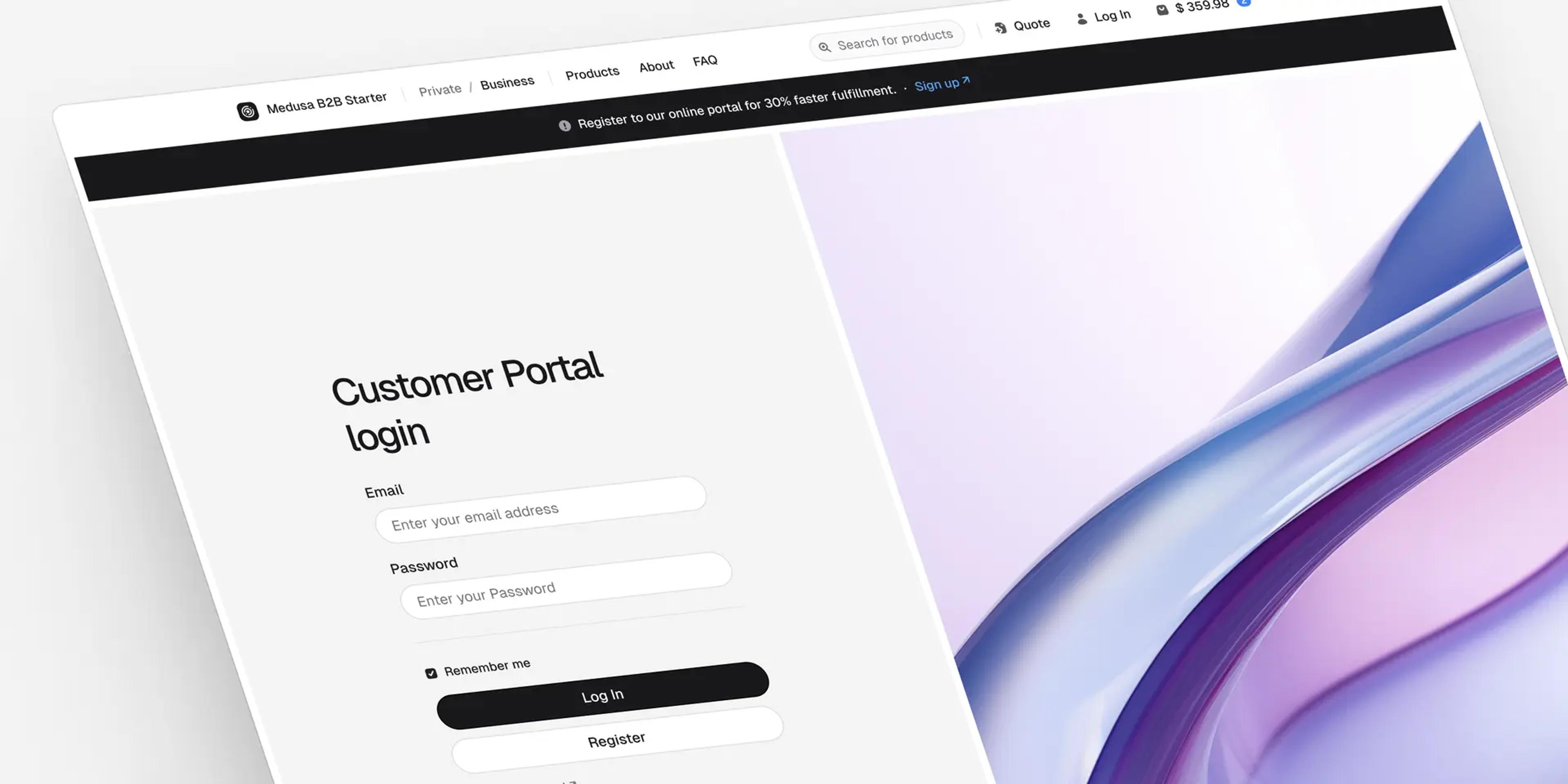 Loginsida för Medusa Customer Portal 