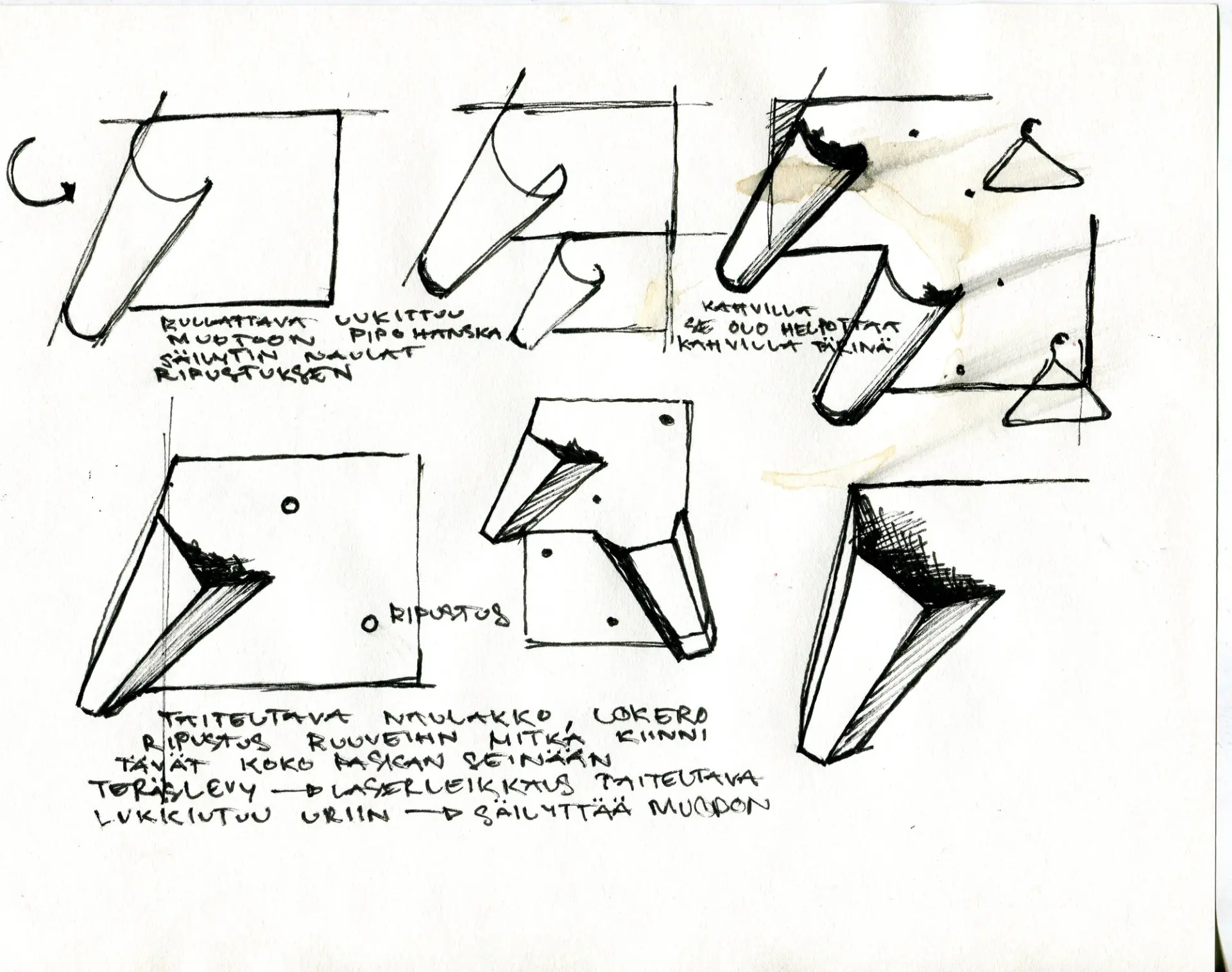 Sketches of Taneli coat rack