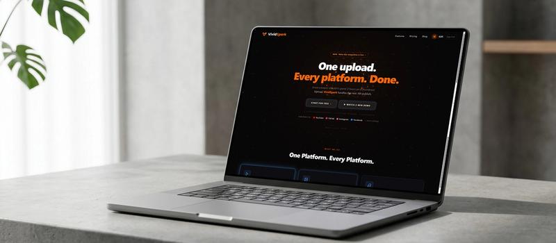 Vividspark AI dashboard displaying automated video publishing workflow with AI-generated covers, SmartInboxโข comment management, analytics, and multi-platform publishing across TikTok, Instagram, YouTube, and Facebook.