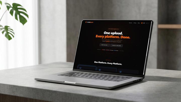 Vividspark AI dashboard displaying automated video publishing workflow with AI-generated covers, SmartInbox™ comment management, analytics, and multi-platform publishing across TikTok, Instagram, YouTube, and Facebook.