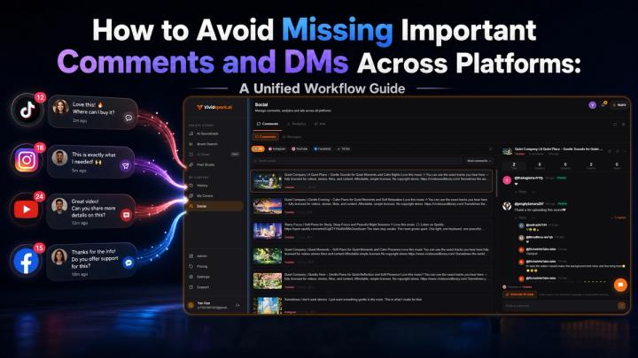 A unified social media inbox dashboard by Vividspark.ai, displaying cross-platform customer comments, direct messages, high-intent purchase queries, and audience engagement analytics seamlessly synchronized from TikTok, Instagram, YouTube, and Facebook.