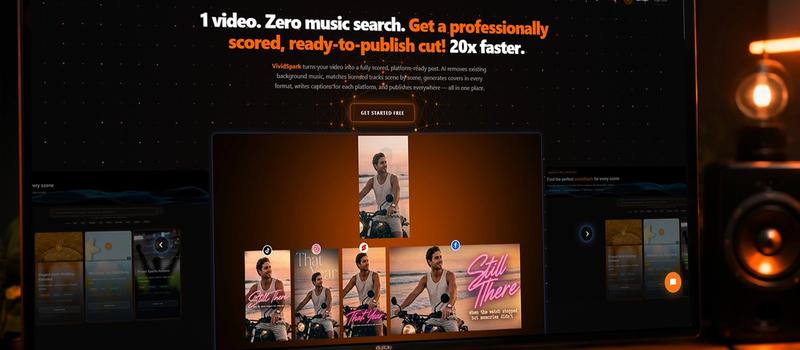 An advanced Vividspark.ai dashboard showing automated AI video covers, multi-platform publishing, and analytics metrics for creators.
