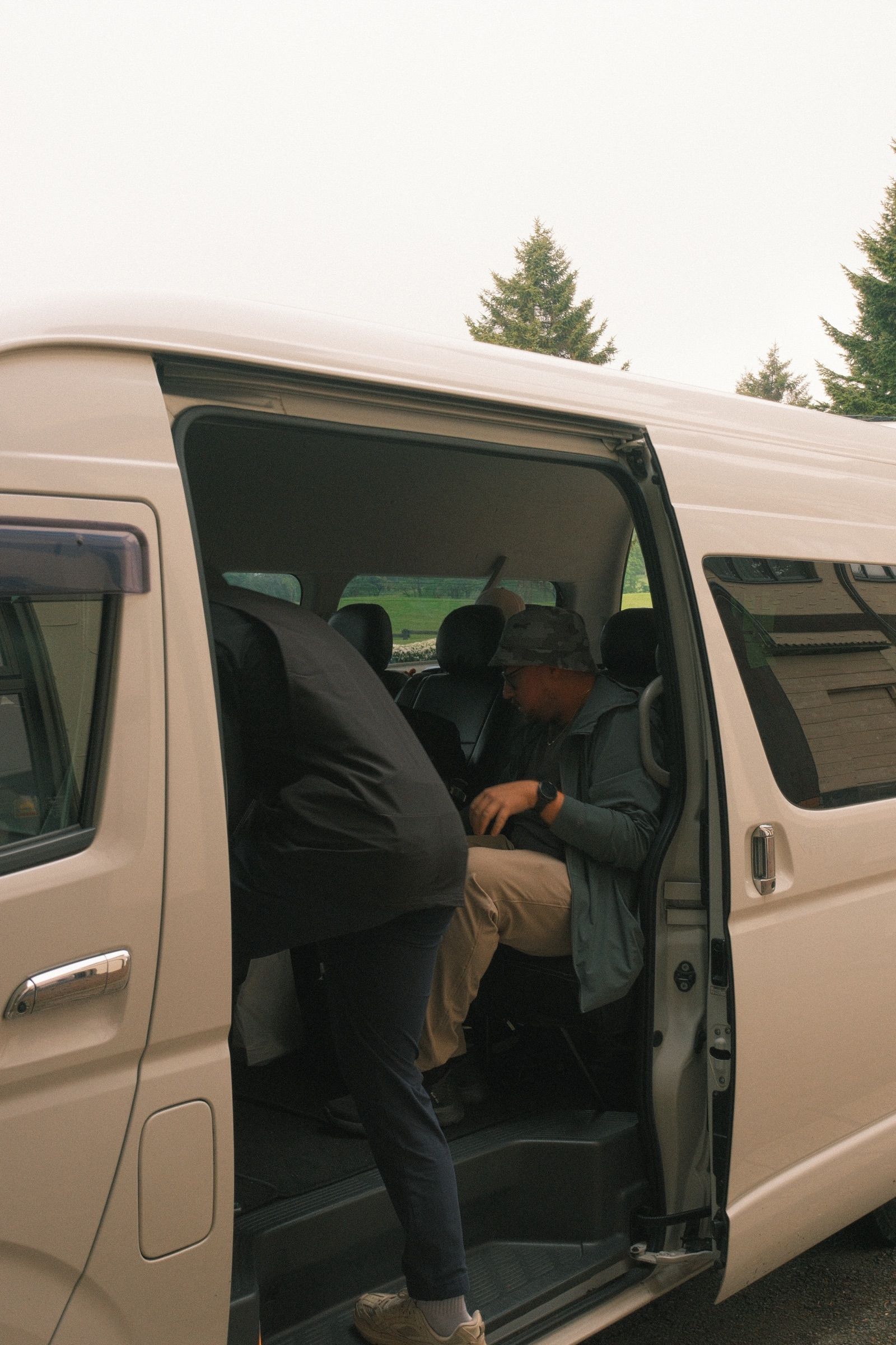 Settling into the van for the drive back to Tokyo