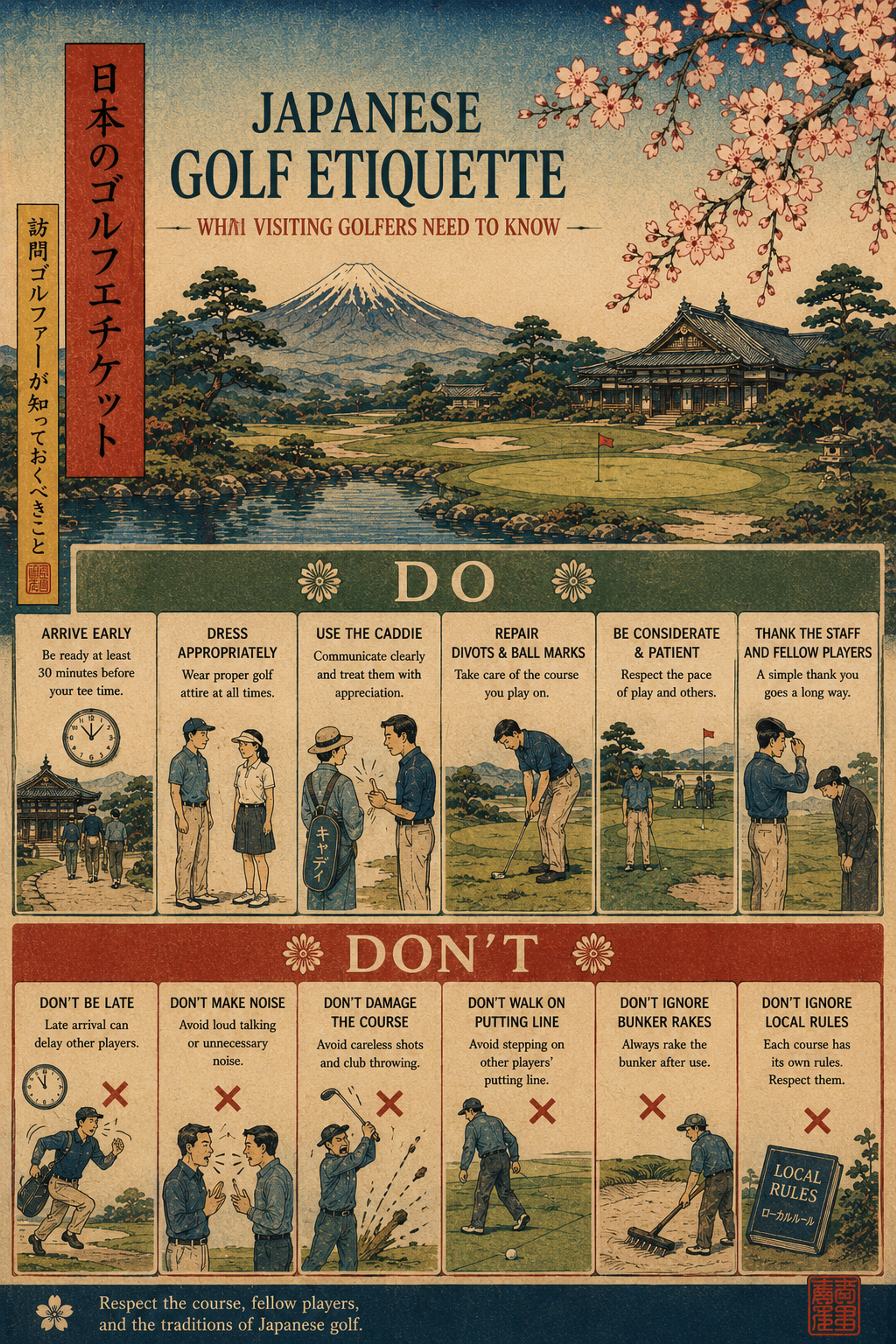 Golfers on a quiet Japanese fairway — golf etiquette in Japan