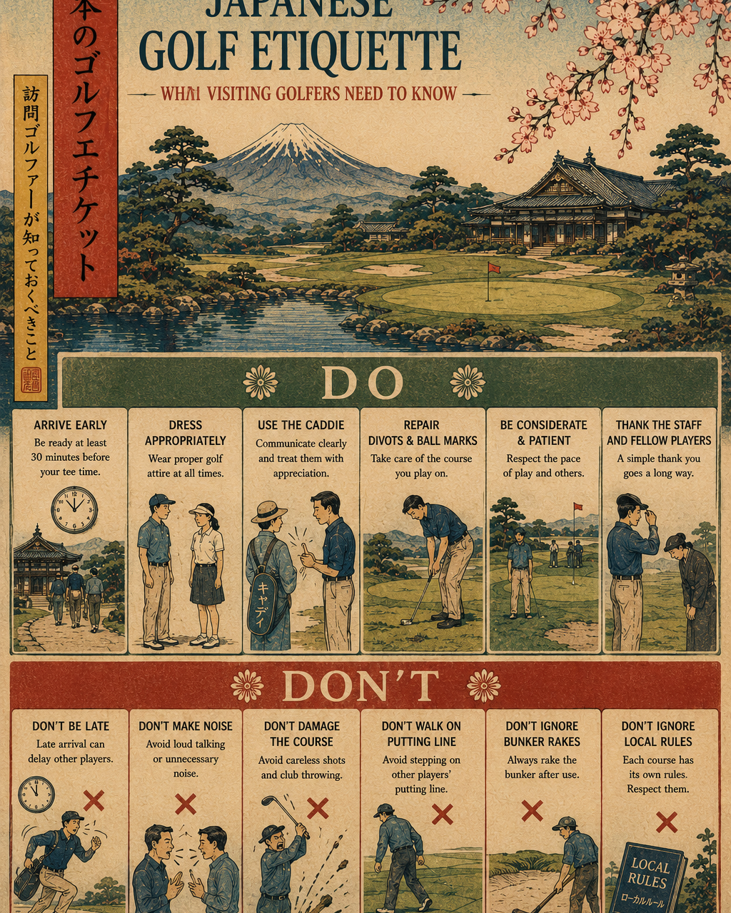 Golfers on a quiet Japanese fairway — golf etiquette in Japan