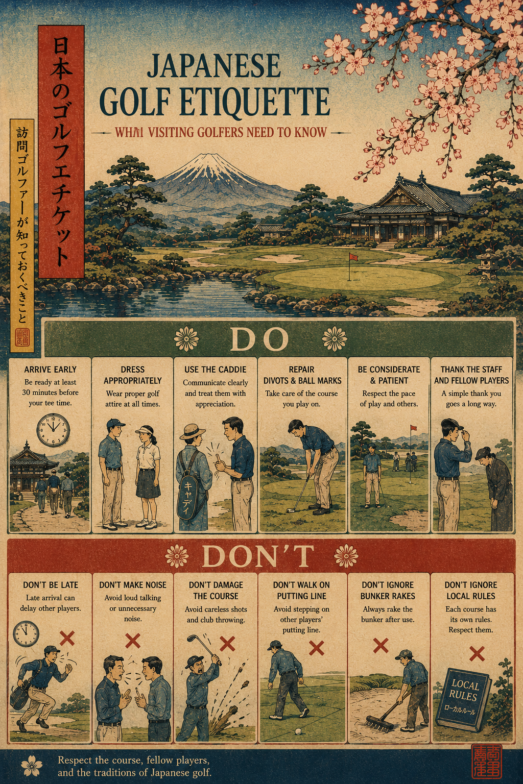 Golfers on a quiet Japanese fairway — golf etiquette in Japan