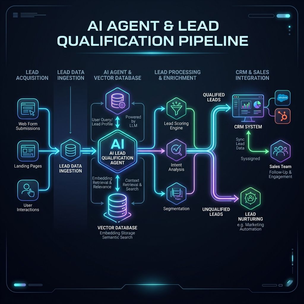 Esquema de arquitectura del sistema autónomo de captación de leads y calificación con CRM de ET Agency