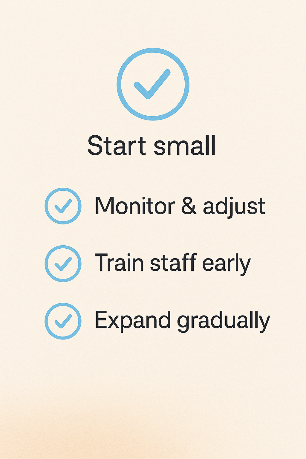 Checklist graphic with best practices for incremental AI adoption for small businesses.”