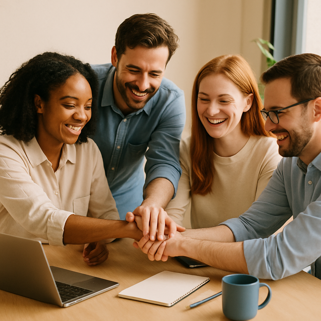 Small team collaborating calmly and confidently—reflecting the power of AI adoption for small businesses.