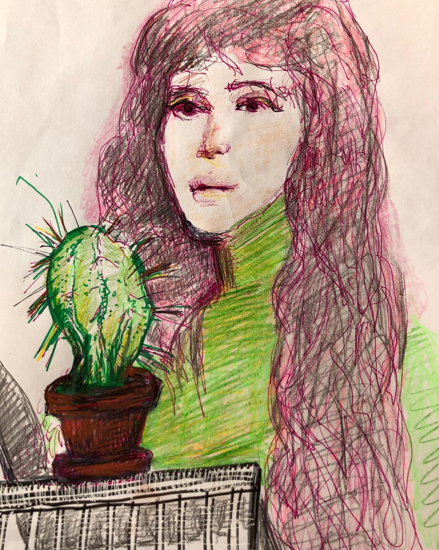Drawing No. 357, 'Christina’s cactus grew needier—and more prickly—in the pandemic.', posted AUG 20, 2020