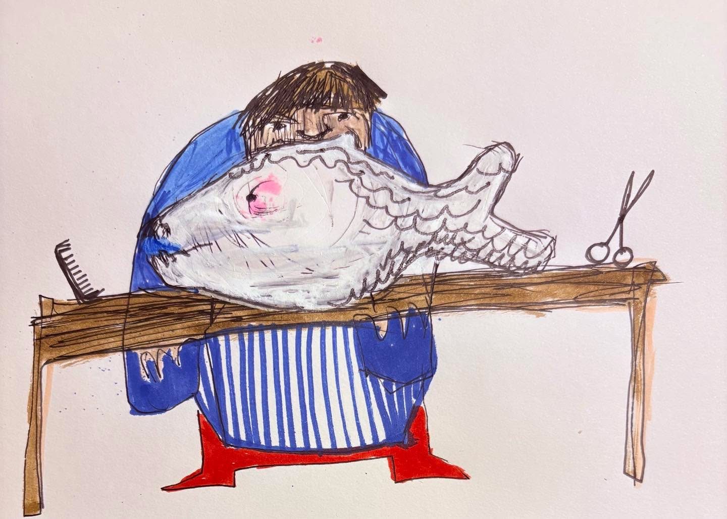 Drawing No. 2,682, 'After only a year of beauty school, Kevin could give an impressive permanent wave.', posted AUG 16, 2026
