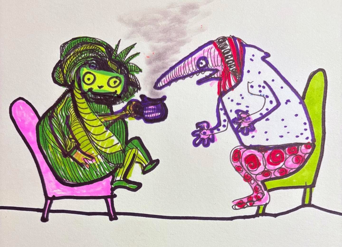 Drawing No. 2,277, 'Myrna's broccoli white chocolate tea was a sensation.', posted AUG 22, 2025