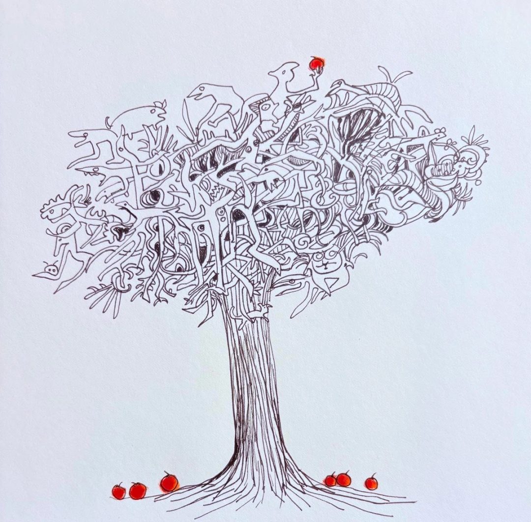 Drawing No. 2,085, 'When Adam and Eve left the Garden, the snake founded 4Biddenfruit.com and became the world's first billionaire.', posted MAR 4, 2025