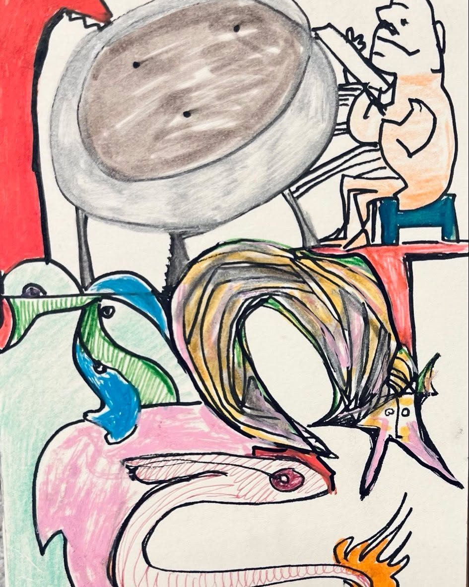 Drawing No. 1,091, 'Logan made chowder in a kettle drum, so he could both play and cook, “By the Sea.”', posted JUL 21, 2022