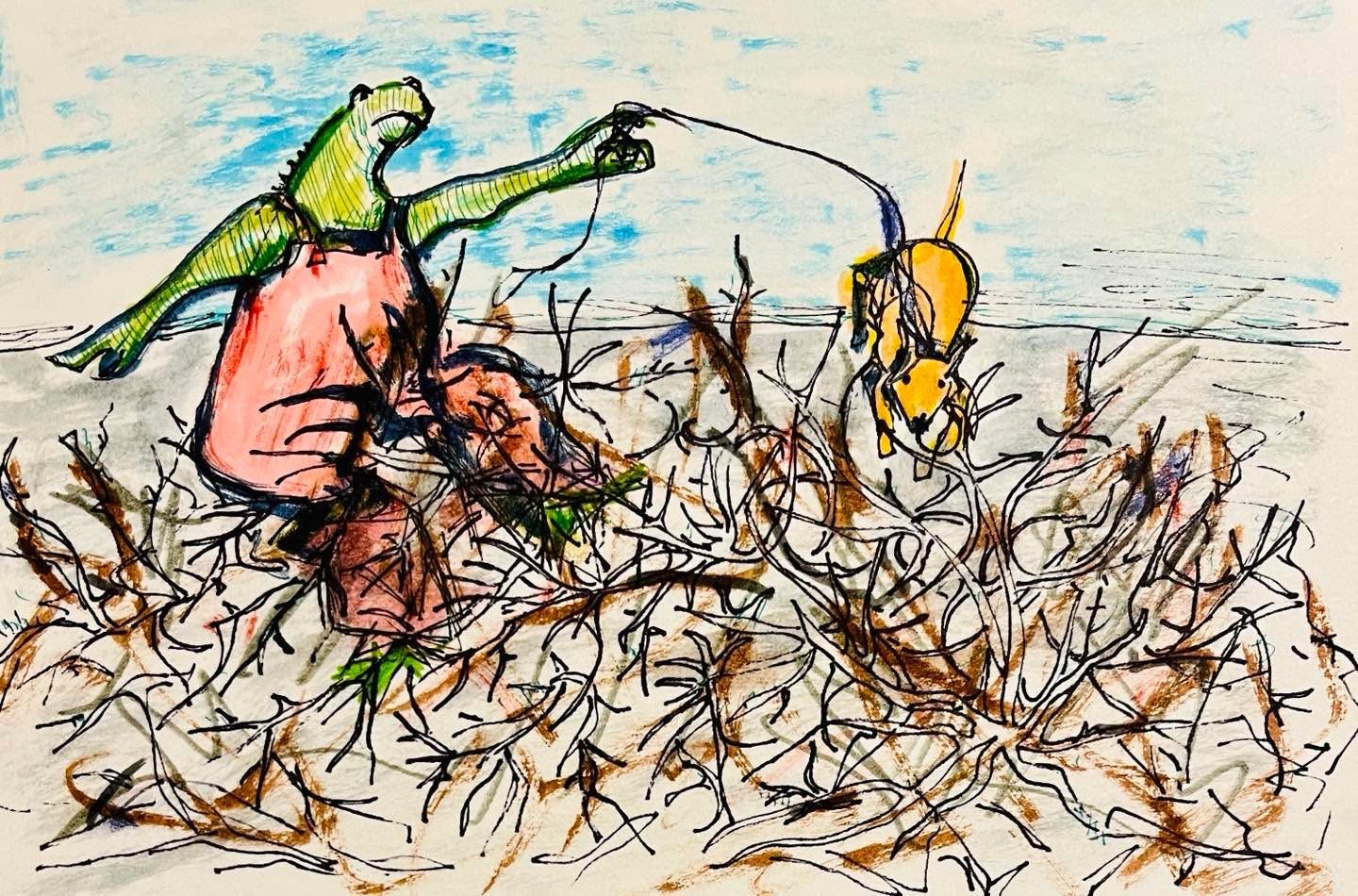 Drawing No. 1,336, 'Every Sunday morning, there was plenty of blame over who led who into the stinging nettles.', posted MAR 19, 2023