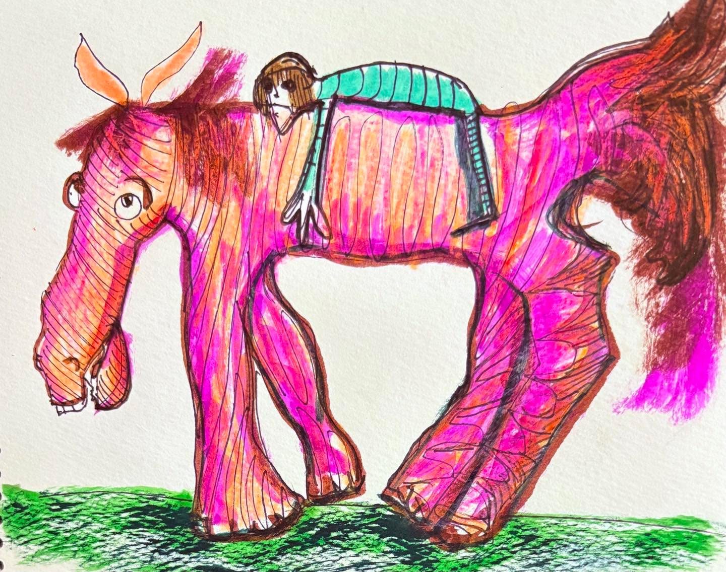 Drawing No. 2,073, 'After 93 miles of Dobbin singing, "a horse is a horse, of. course, of course," Jennie longed for silence.', posted FEB 20, 2025
