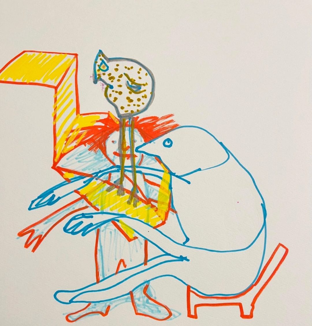 Drawing No. 1,632, 'The vet hoped a therapy clown would help Water's SDP (seasonal depression in pigeons).', posted DEC 26, 2023