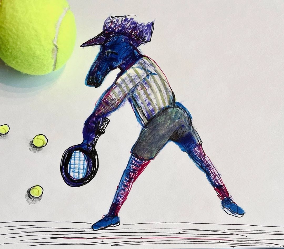 Drawing No. 912, 'Full of vaxx and vinegar, Kleber, a dark horse in the Australian Open, showed off his two-hoof backhand.', posted JAN 27, 2022