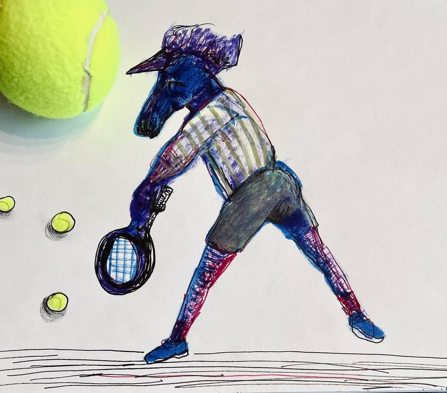 Drawing No. 912, 'Full of vaxx and vinegar, Kleber, a dark horse in the Australian Open, showed off his two-hoof backhand.', posted JAN 27, 2022