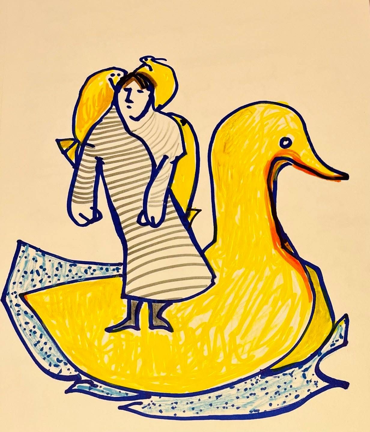 Drawing No. 1,161, 'Bernie didn’t think that Rubber Ducky land was that much fun, but the kids loved it.', posted SEP 28, 2022