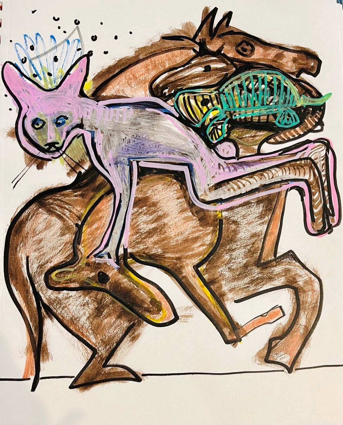 Drawing No. 1,218, 'Traveling with Bunny and the baby, it was always hurry up and wait.', posted NOV 23, 2022