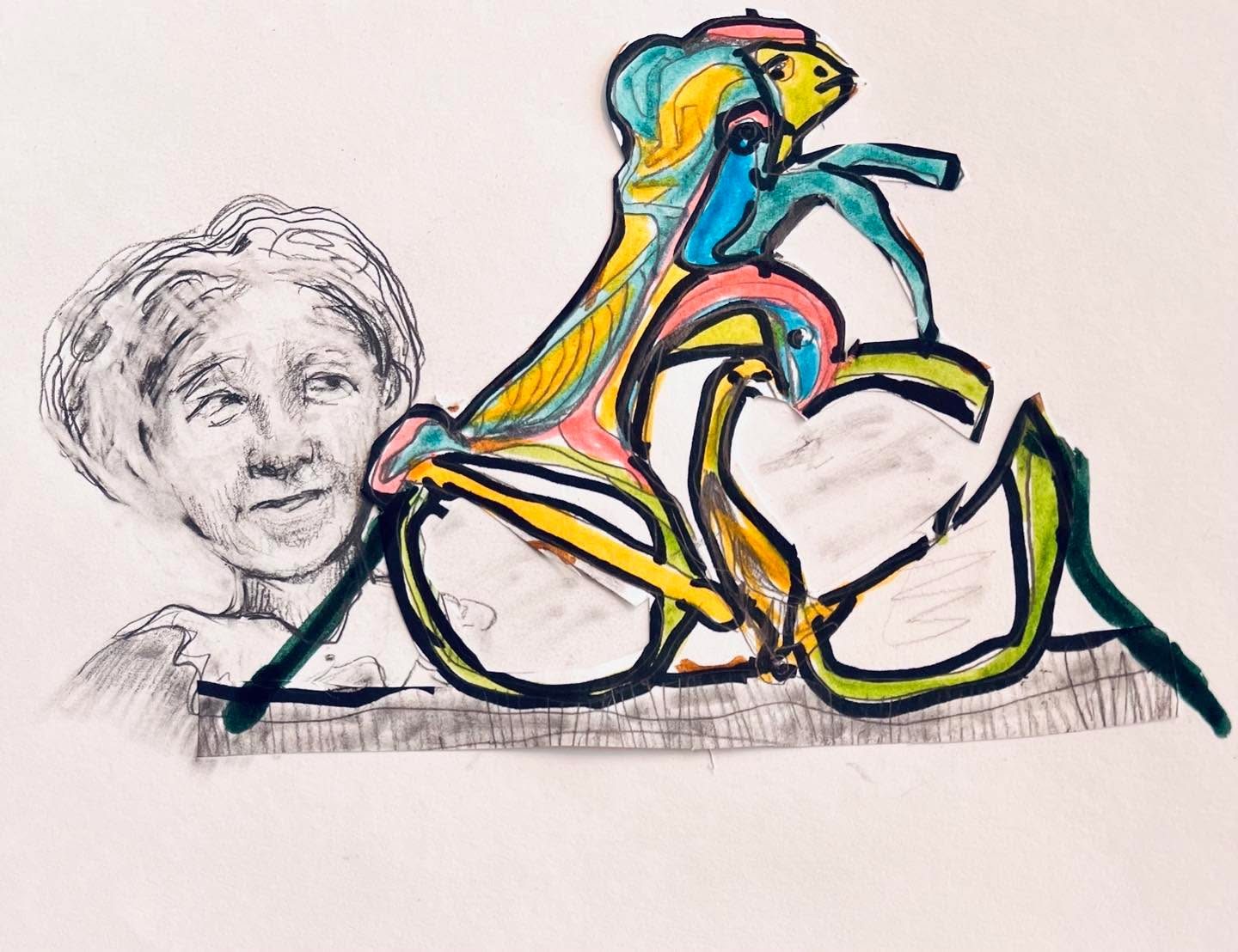 Drawing No. 1,550, 'Granny  Horton didn't like it when the little ones pretended that her bifocals were a Peloton.', posted OCT 10, 2023