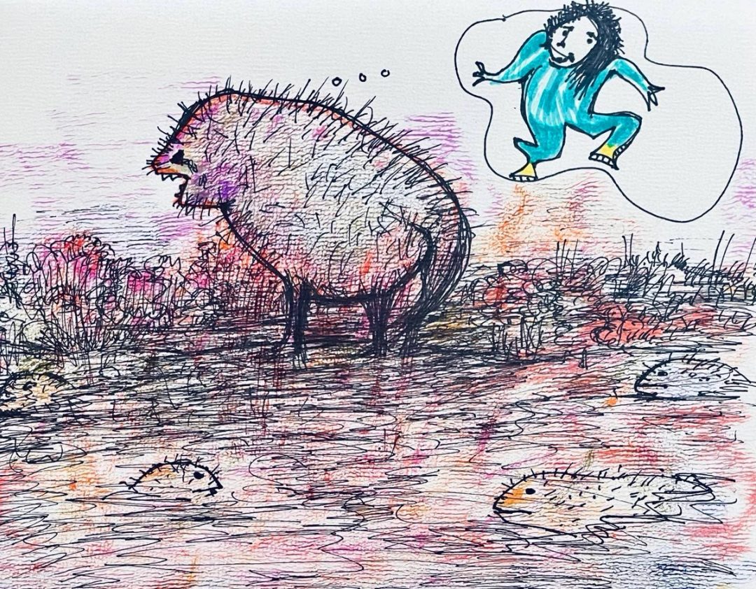 Drawing No. 1,482, 'Emerson longed to meet someone who wasn't another water porcupine.', posted AUG 7, 2023