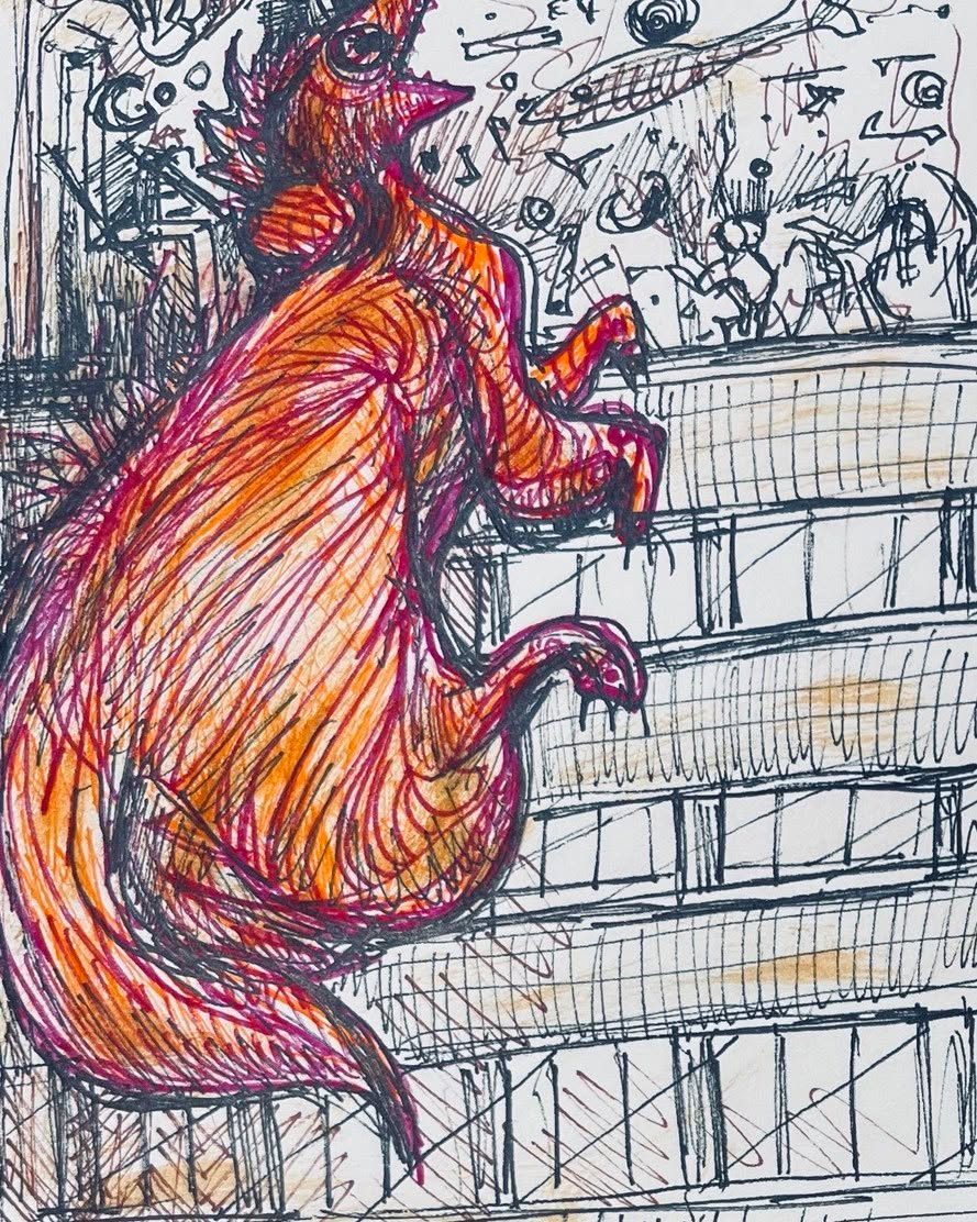 Drawing No. 1,698, 'Ray's new condo had a gym, a pool and a romantic rooftop garbage dump.', posted FEB 28, 2024
