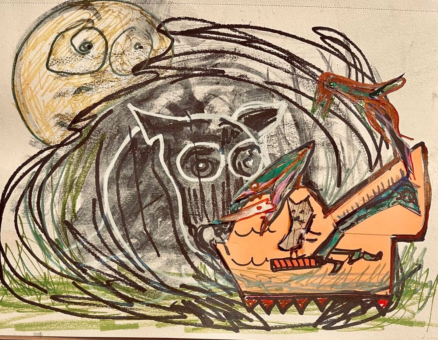 Drawing No. 1,810, 'Minnie and her ostrich only wanted to get home.', posted JUN 13, 2024