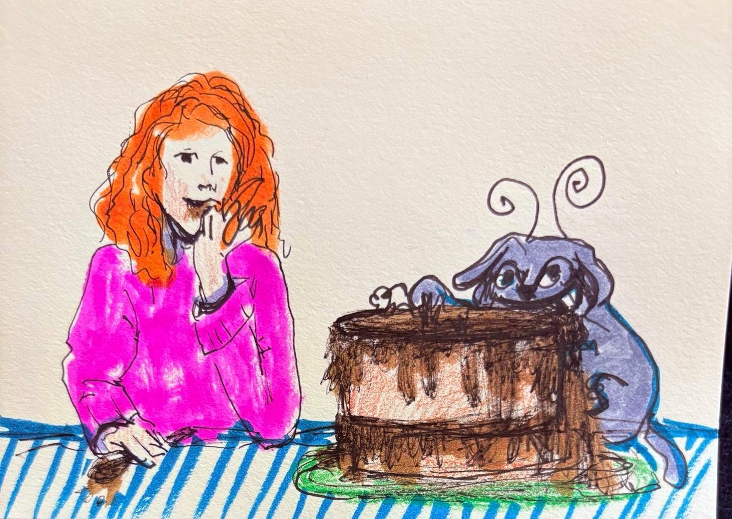 Drawing No. 2,136, 'Woofy's antennae told him where he could find a real treat.', posted APR 18, 2025