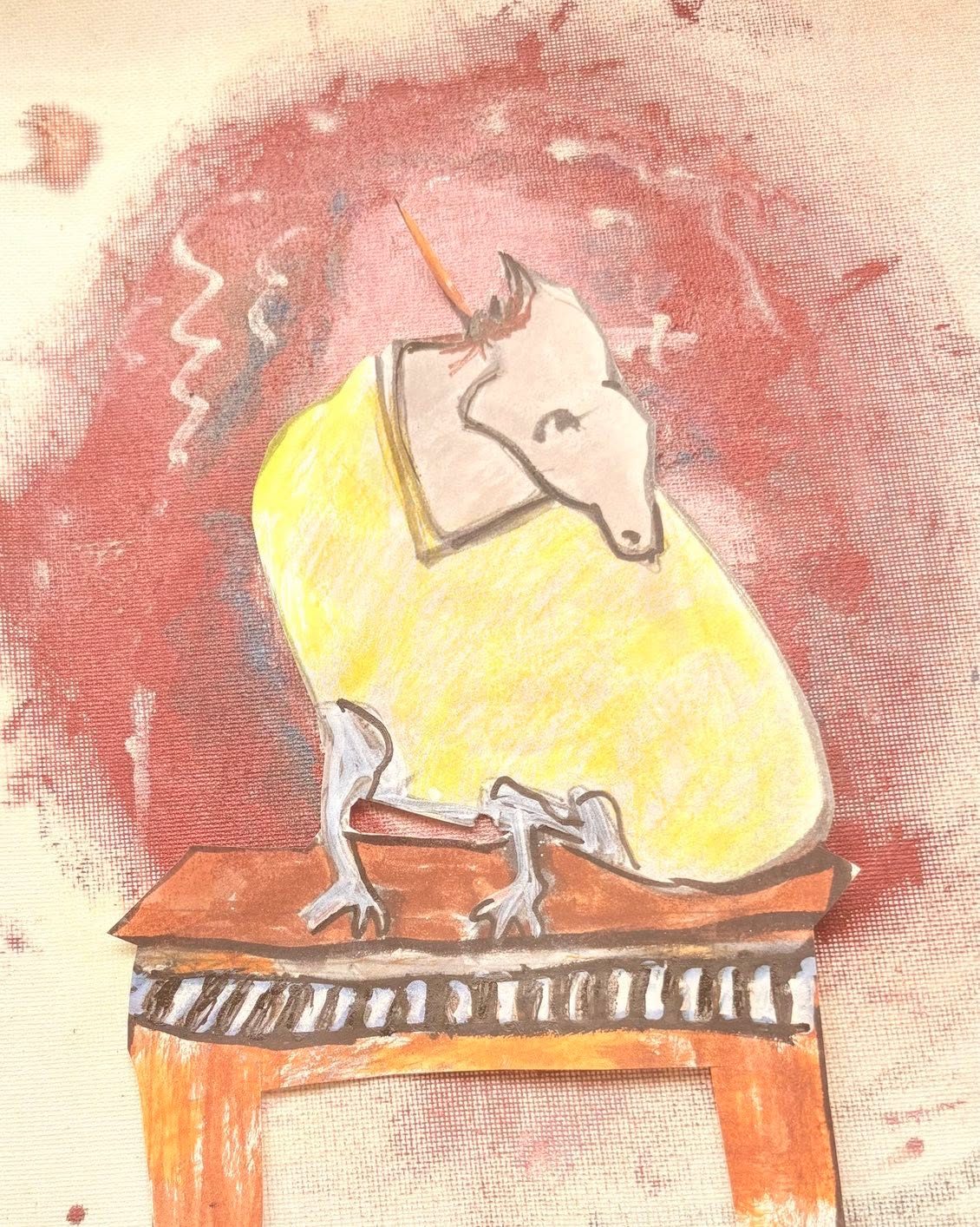 Drawing No. 2,684, 'Brenda-June, the last of the fabulous Unicorn sisters, still performed in a tumbledown roadside cafe.', posted AUG 18, 2026