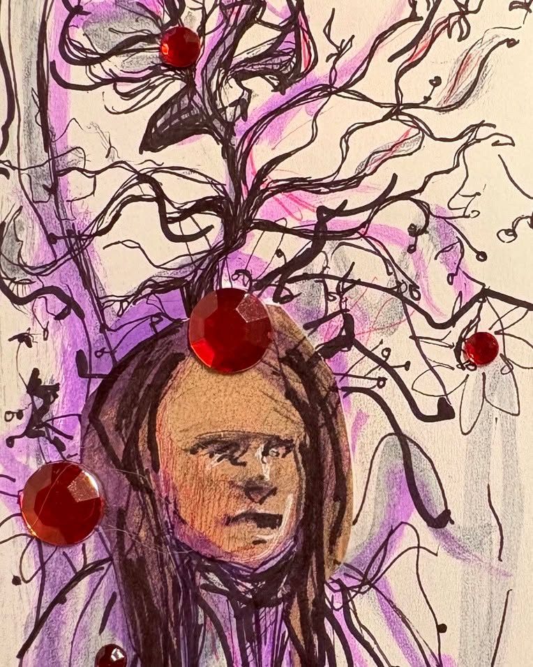 Drawing No. 2,384, 'At 106, Aunt Rue was still a flower child.', posted DEC 2, 2025