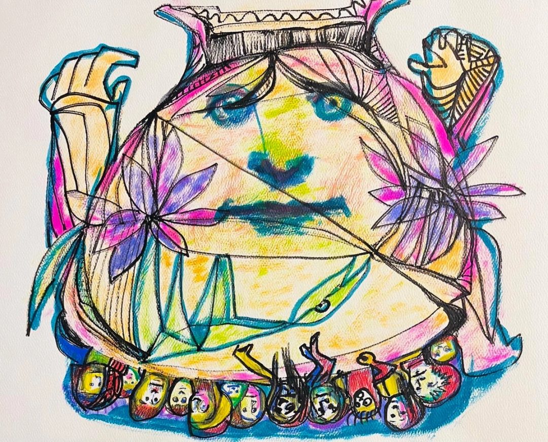 Drawing No. 1,682, 'Maybelle was the secret love child of the Red Queen and Humpty Dumpty.', posted FEB 13, 2024
