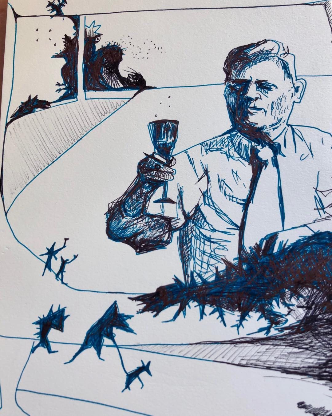 Drawing No. 102, 'Cheers! #inktober #inktober2019', posted OCT 11, 2019
