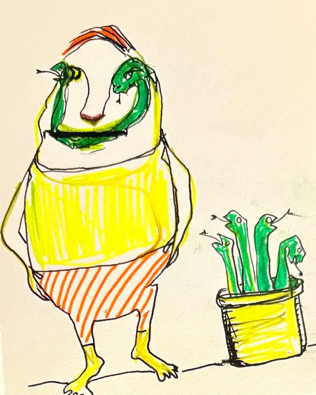Drawing No. 2,189, 'Nobody knew Hull without snakes in his life.', posted JUN 2, 2025
