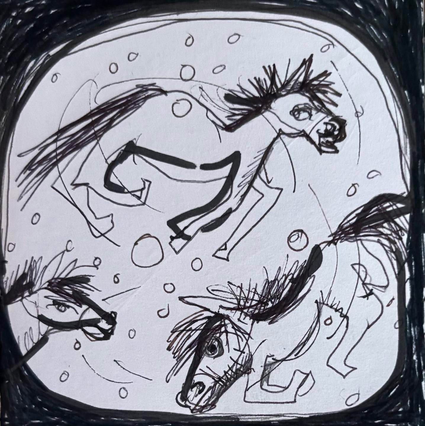 Drawing No. 2,468, 'Bunny turned her old black and white tv into a little horse laundry.', posted FEB 17, 2026