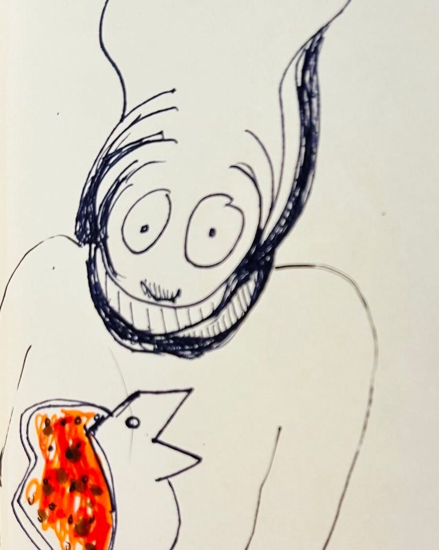 Drawing No. 1,868, 'With the AC on, Lil liked something warm over her shoulders.', posted AUG 5, 2024