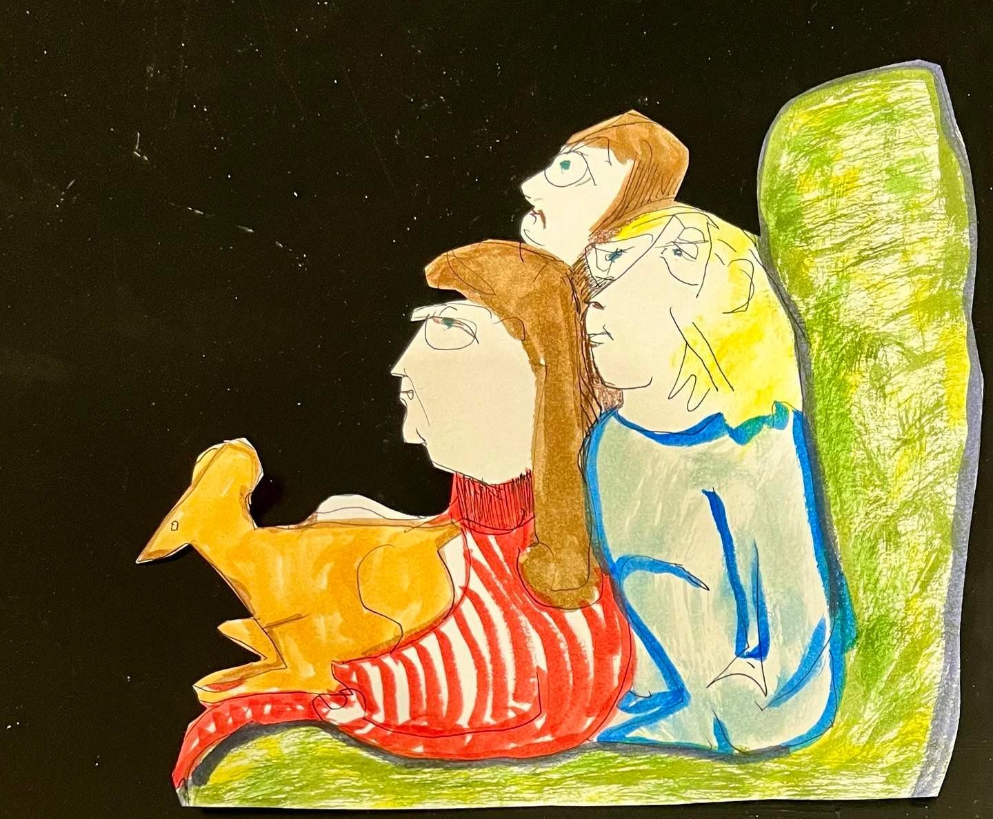 Drawing No. 1,980, 'Afraid to fly, the Chinch sisters practiced with an old airline seat and a therapy kangaroo.', posted NOV 17, 2024